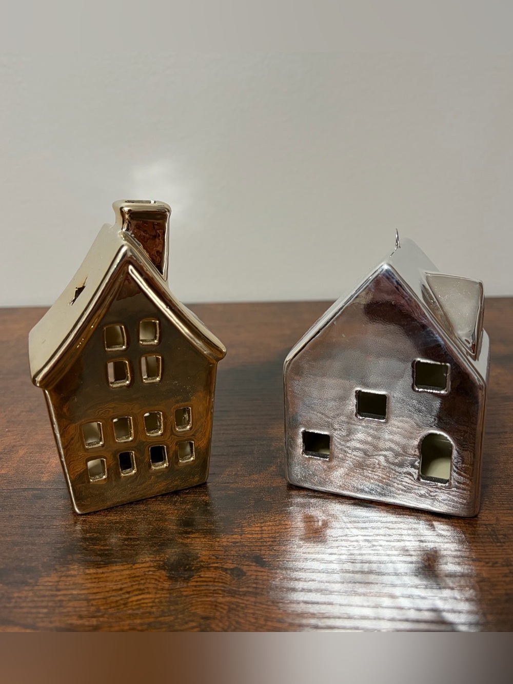 Metallic Ceramic House Accent Set - Gold and Silver